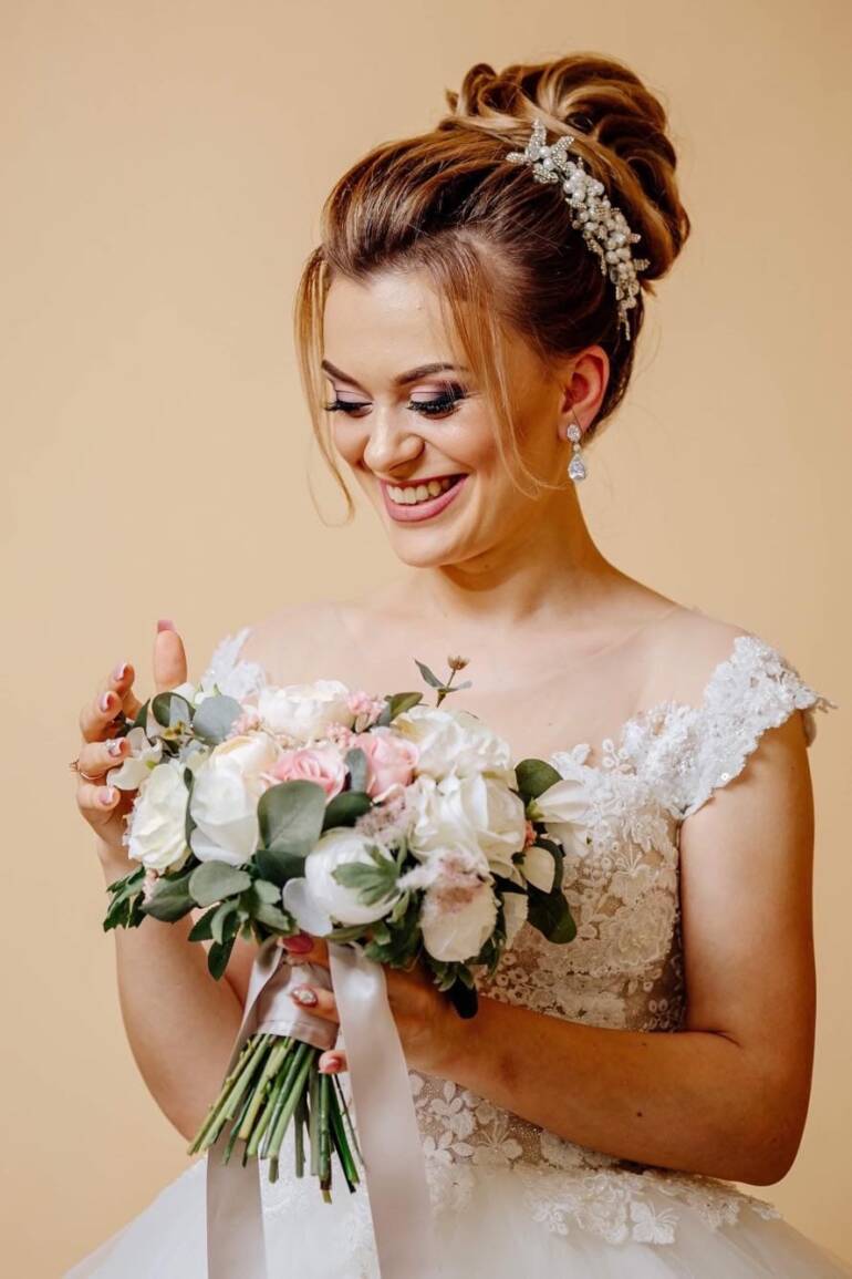 Everlasting pink & white silk flowers wedding bouquet.