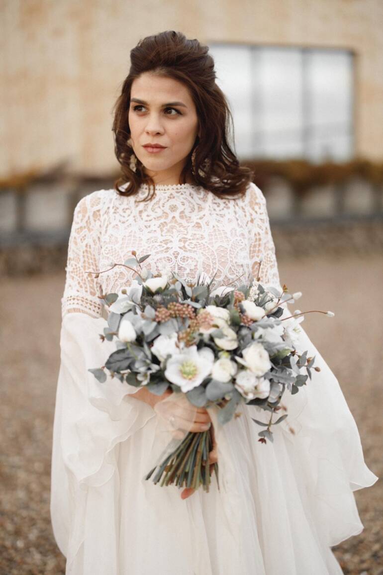 Everlasting dusty winter collection silk flowers wedding bouquet.