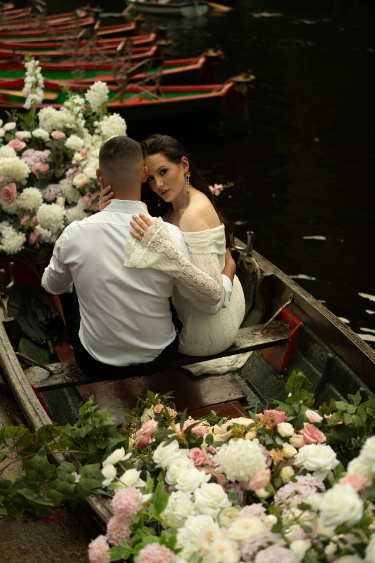 An unforgettable, out-of-this-world boat elopement in historic Knaresborough- a magical, dreamy atmosphere of a waterside ceremony.